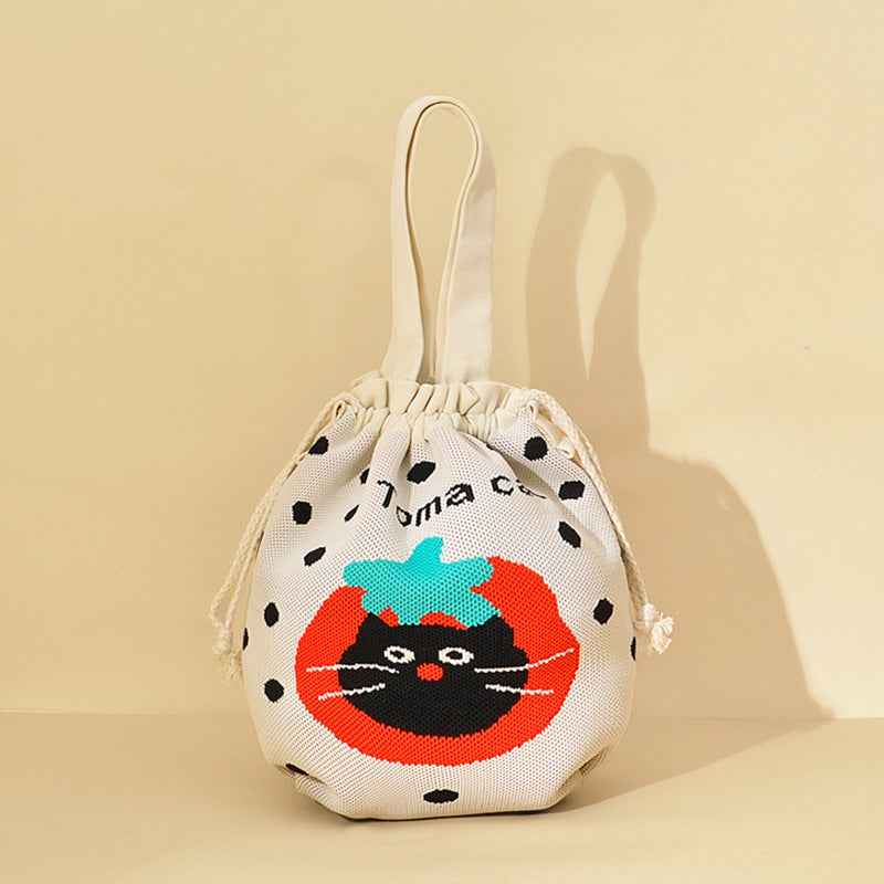 Sac à main tricoté à cordon coulissant, style dessin animé