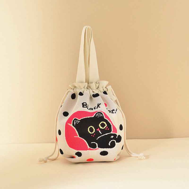 Sac à main tricoté à cordon coulissant, style dessin animé
