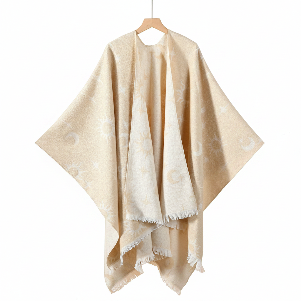 Poncho Jacquard Réversible à Franges – Élégance Bohème