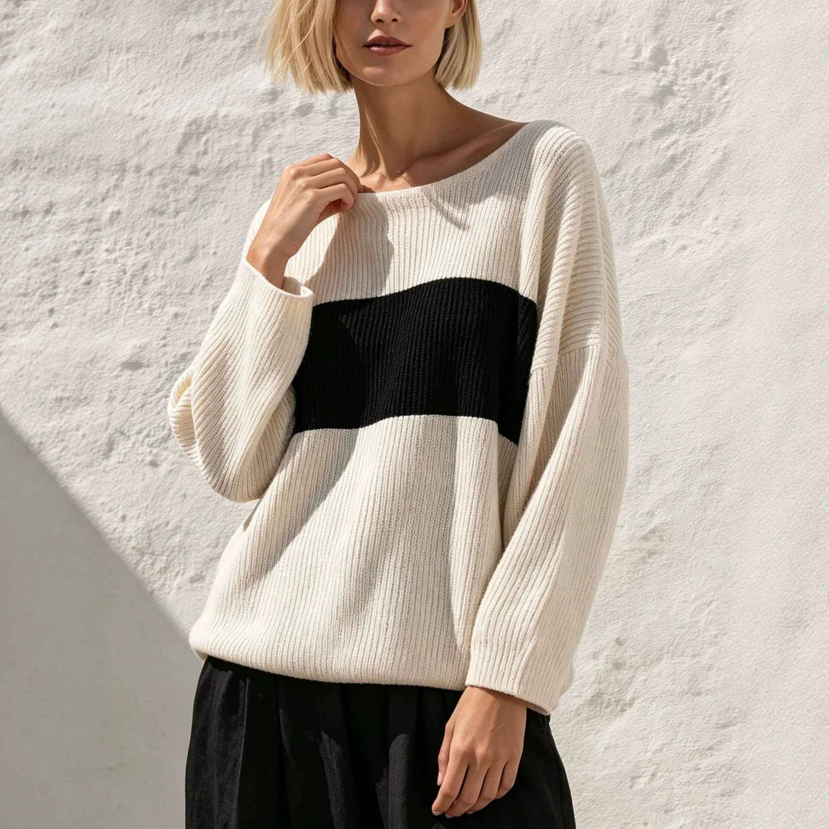 Loose-fit Crew-neck Sweater Womens Long-sleeve Top
