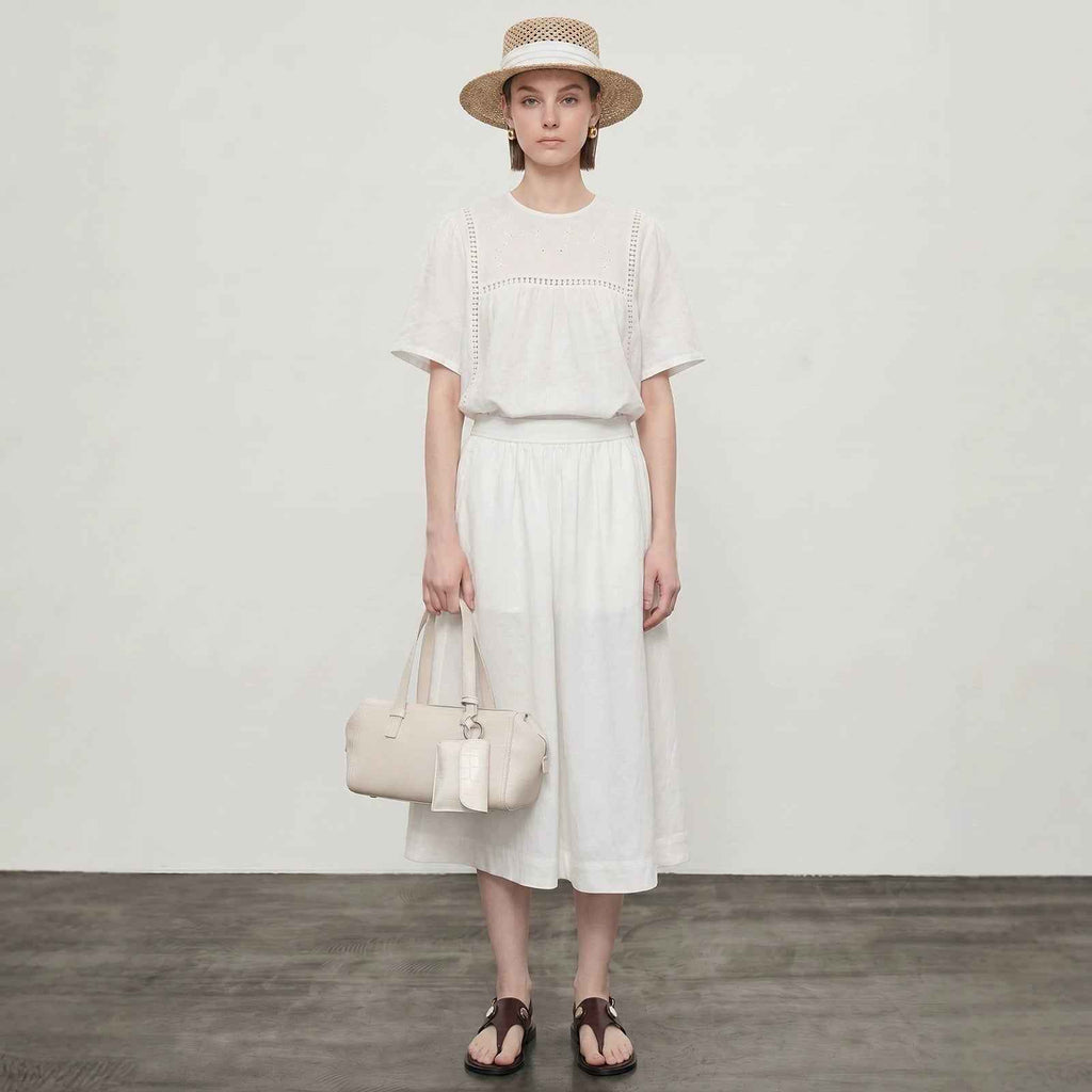 Embroidered Hollow-Out Linen Shirt For Women