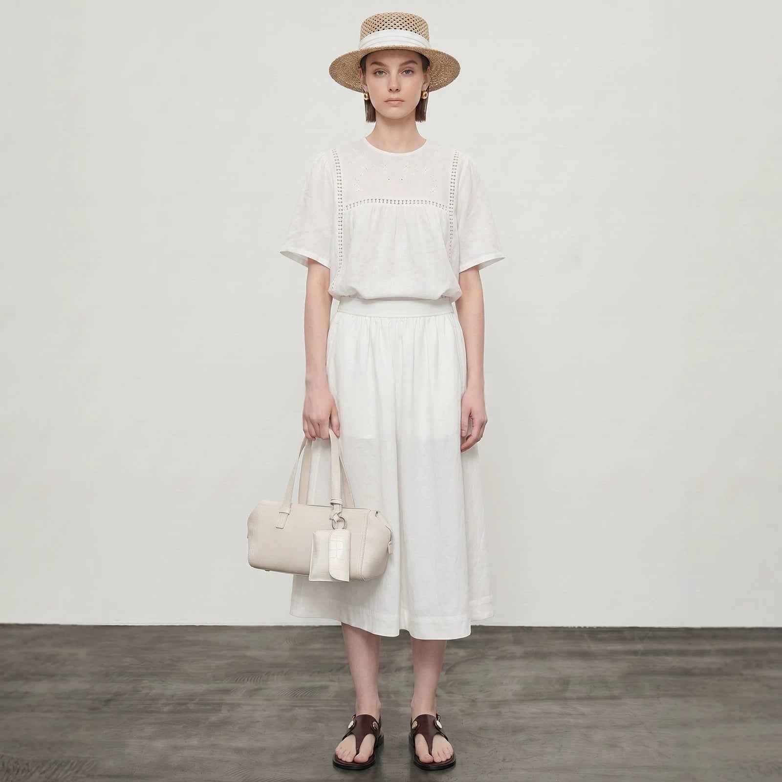 Embroidered Hollow-Out Linen Shirt For Women