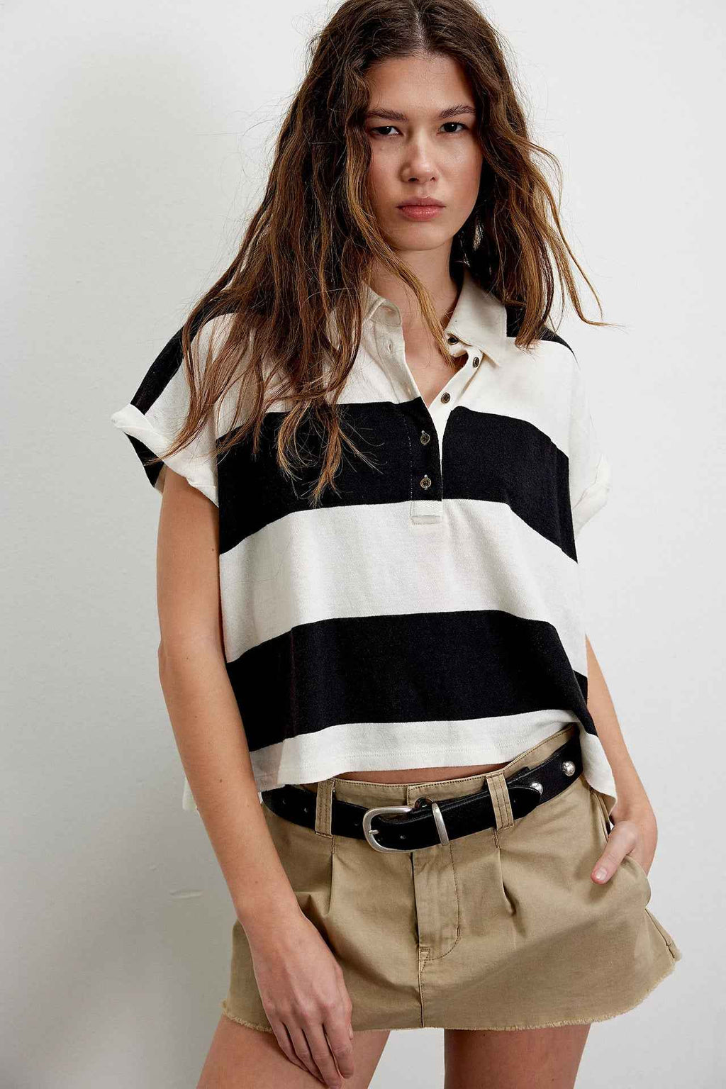 Polo Oversize Rayé Style Vintage - Y2K Crop Top