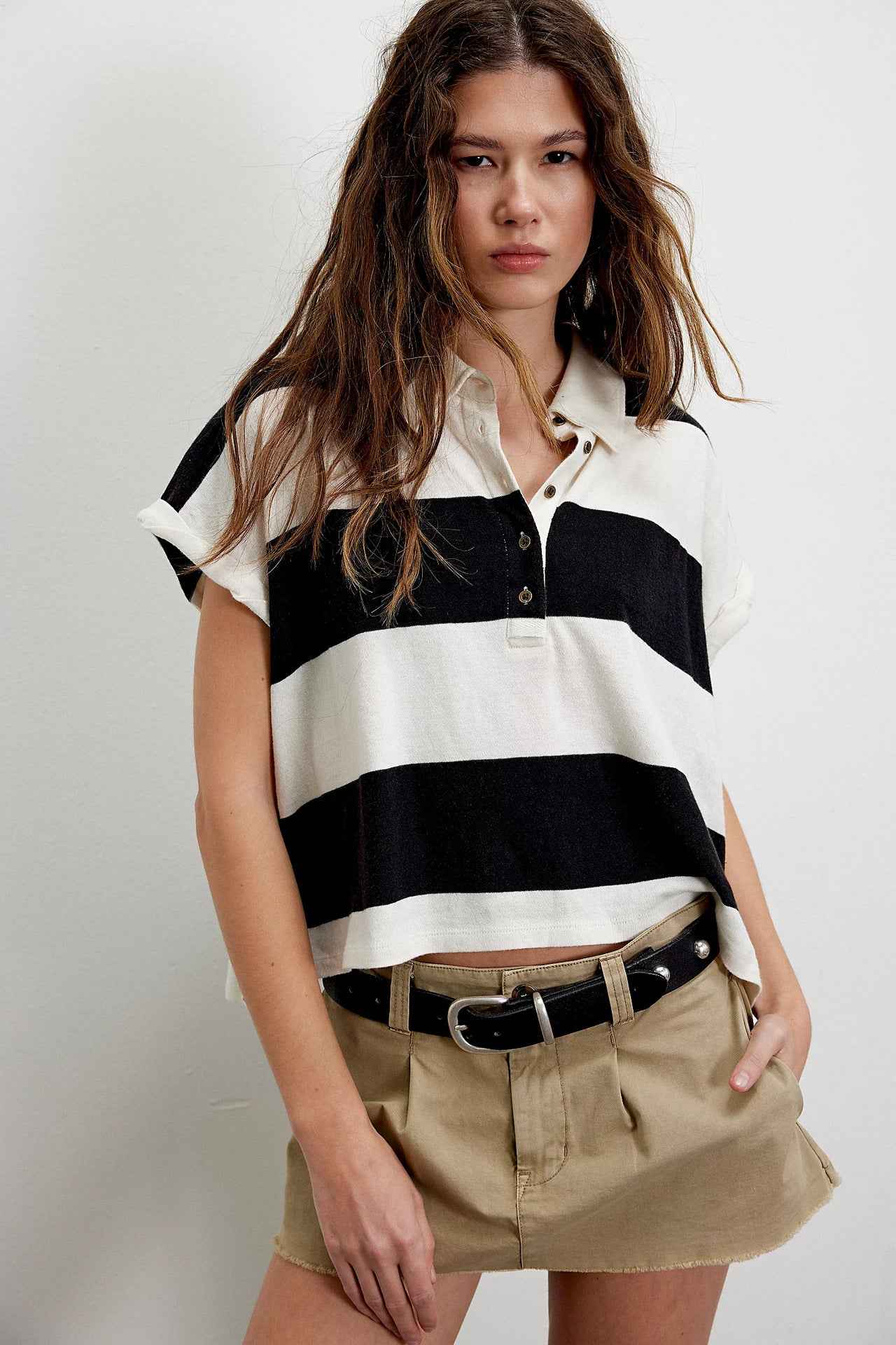 Polo Oversize Rayé Style Vintage - Y2K Crop Top