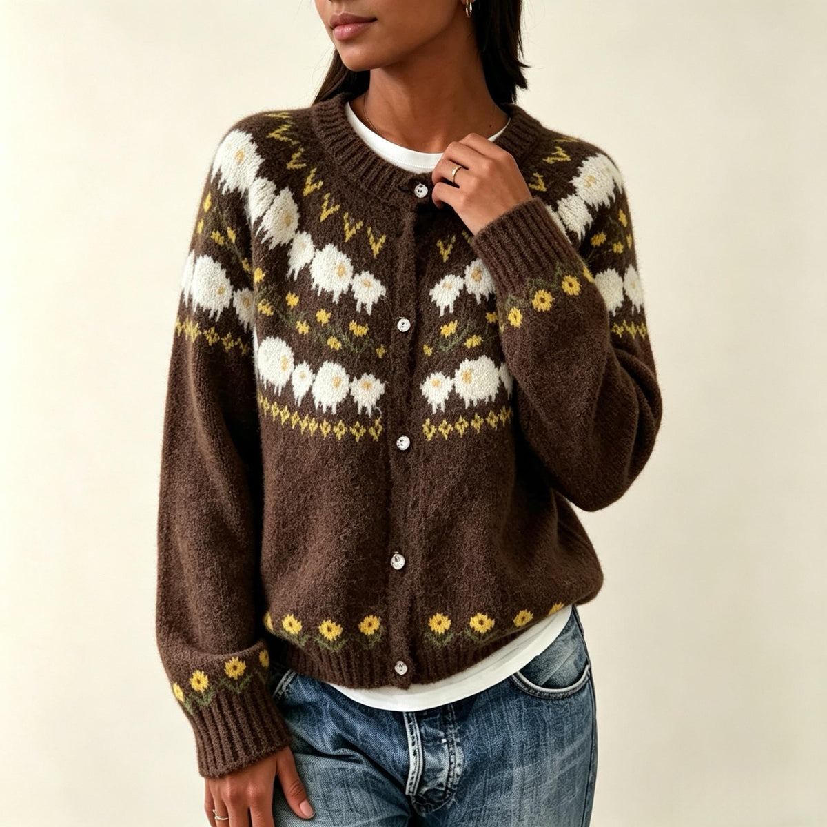 Cardigan en Maille Jacquard à Boutons