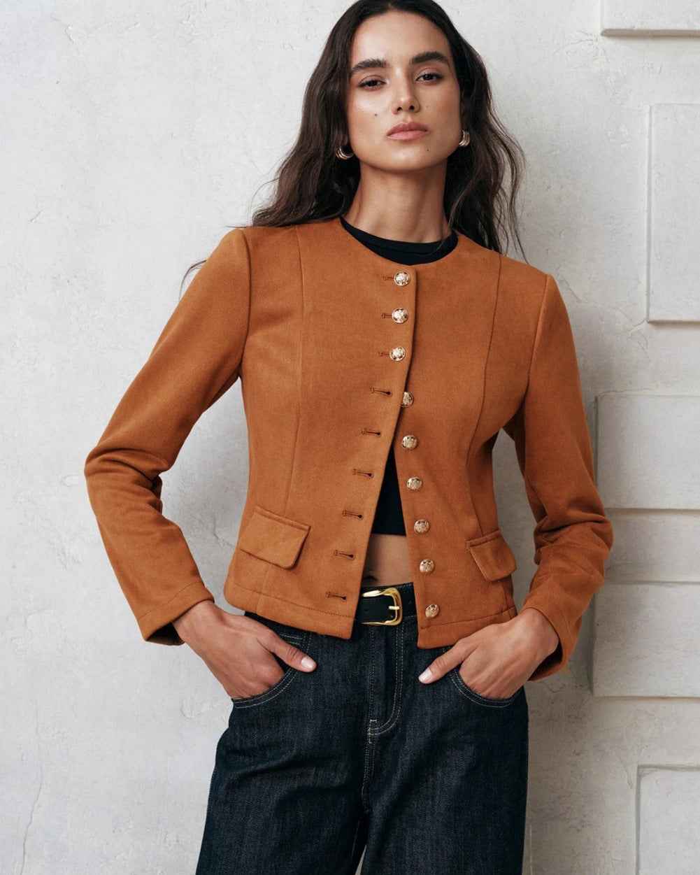 Veste en Lin Boutonnée à Coupe Décontractée