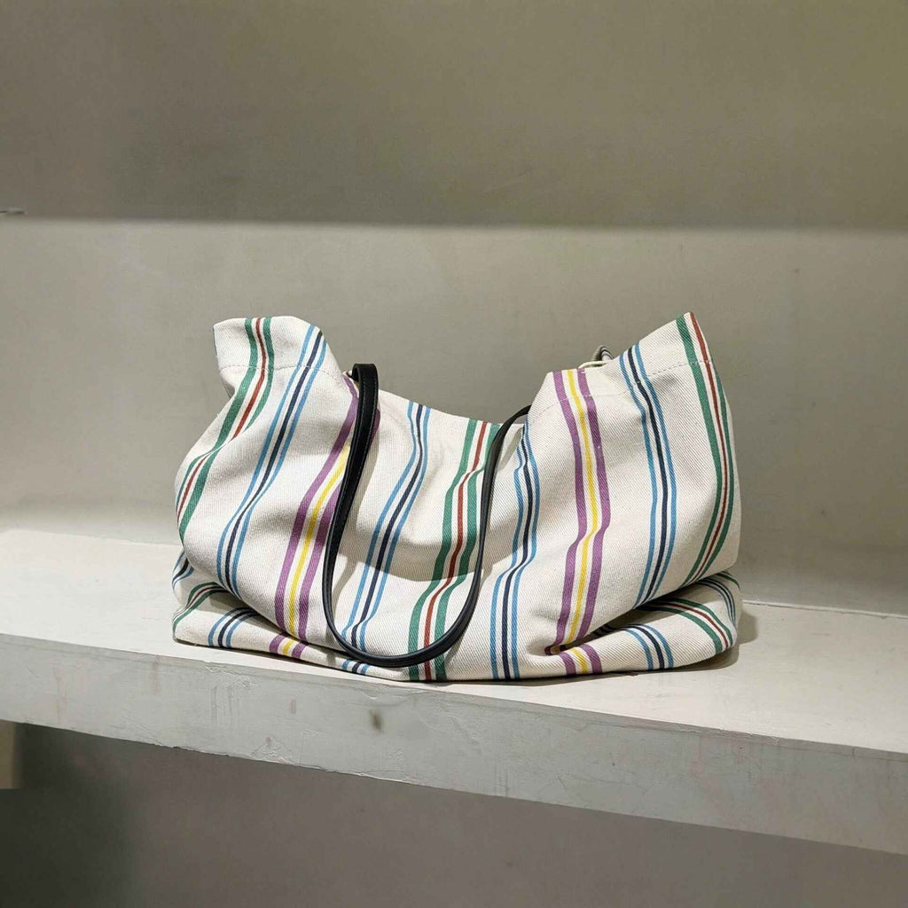 Sac en toile de coton et lin à rayures colorées