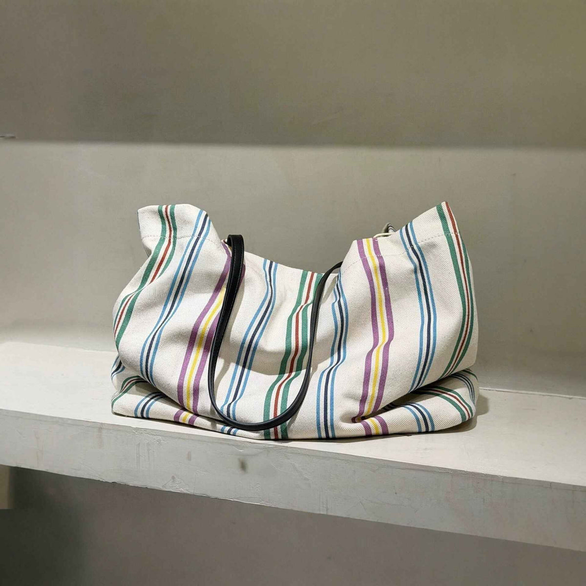 Sac en toile de coton et lin à rayures colorées