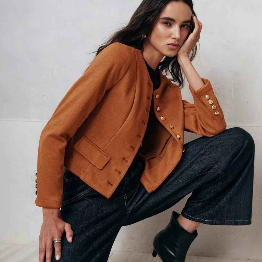 Veste en Lin Boutonnée à Coupe Décontractée