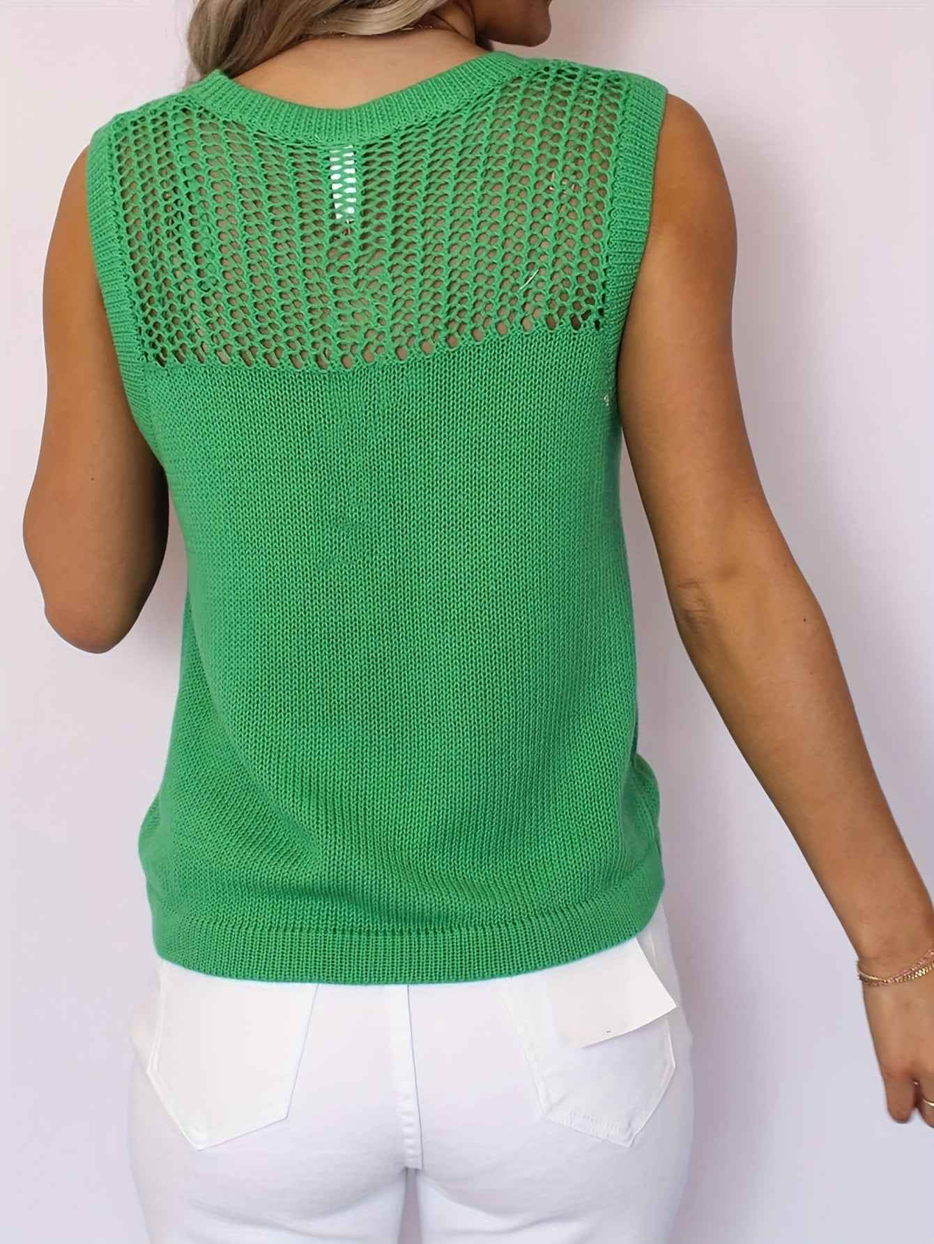 Top Femme Sans Manches Maille Fine - Vert