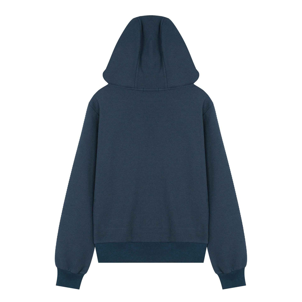 American-style Distressed Letter-print Hooded Zip-up Sweatshirt Jacket