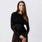 Top en Dentelle Transparente avec Boléro Drapé Intégré
