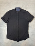 Chemise Zara Man Slim Fit Noire à Col Mao – Manches Courtes