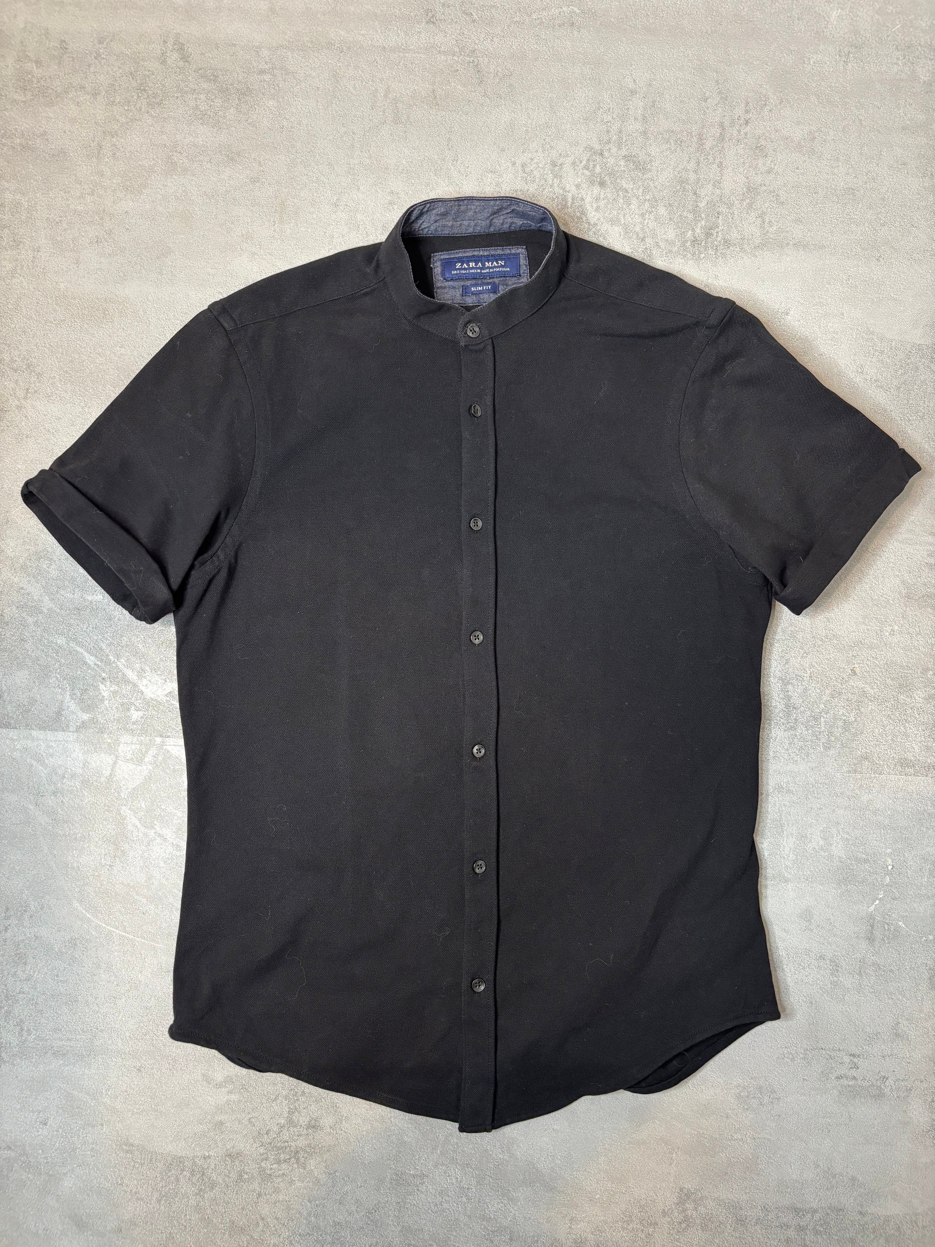 Chemise Zara Man Slim Fit Noire à Col Mao – Manches Courtes