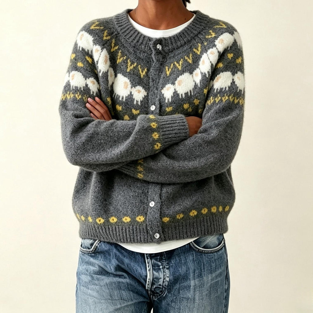 Cardigan en Maille Jacquard à Boutons