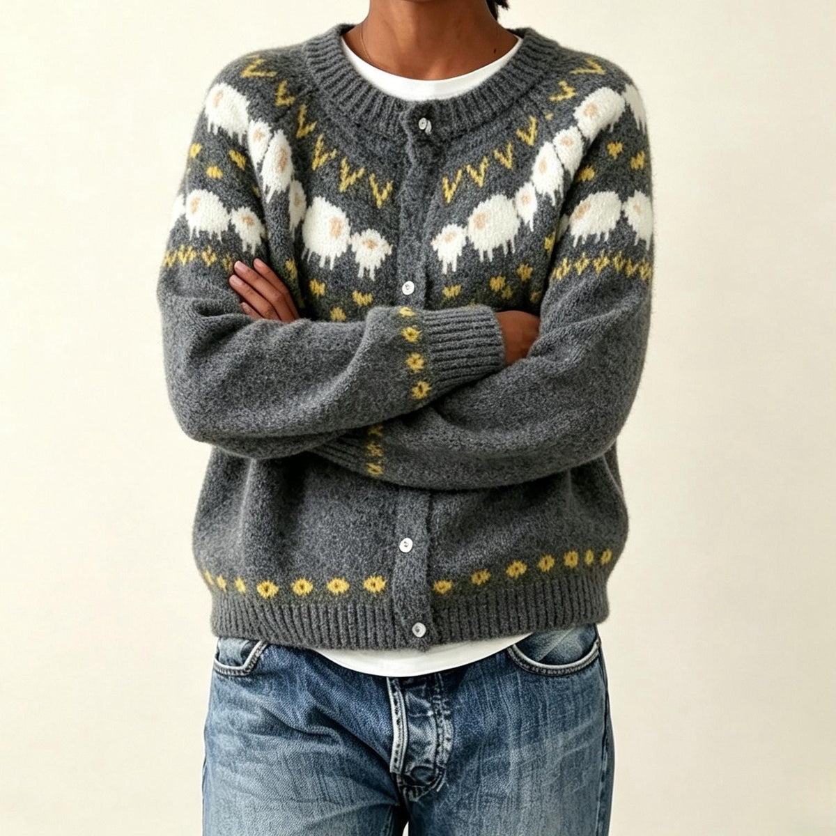 Cardigan en Maille Jacquard à Boutons