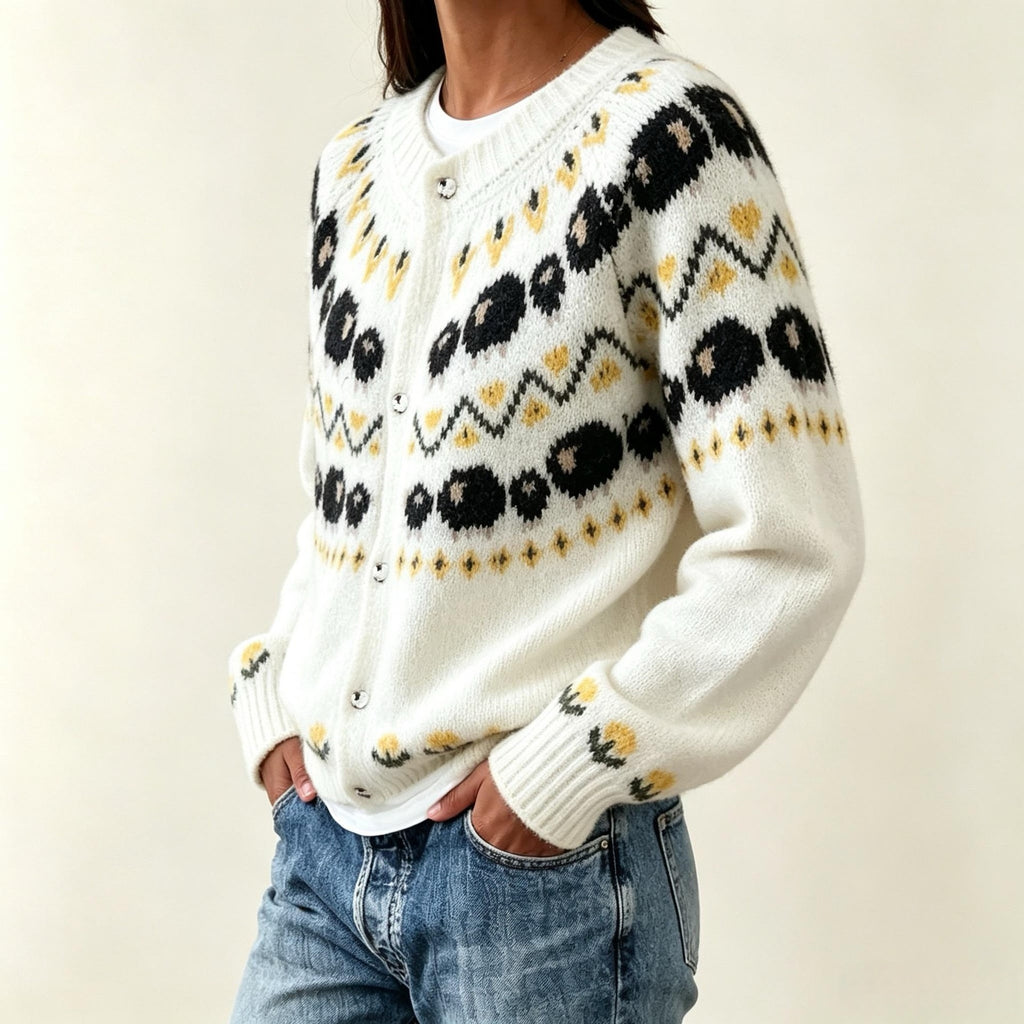 Cardigan en Maille Jacquard à Boutons