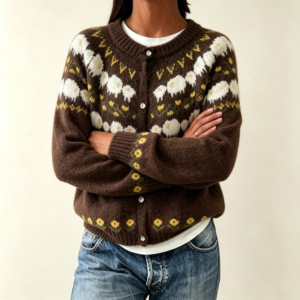 Cardigan en Maille Jacquard à Boutons