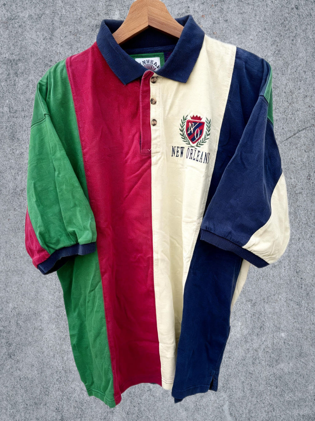 Polo Vintage New Orleans Color Block XL – 100% Coton Style Rétro Américain