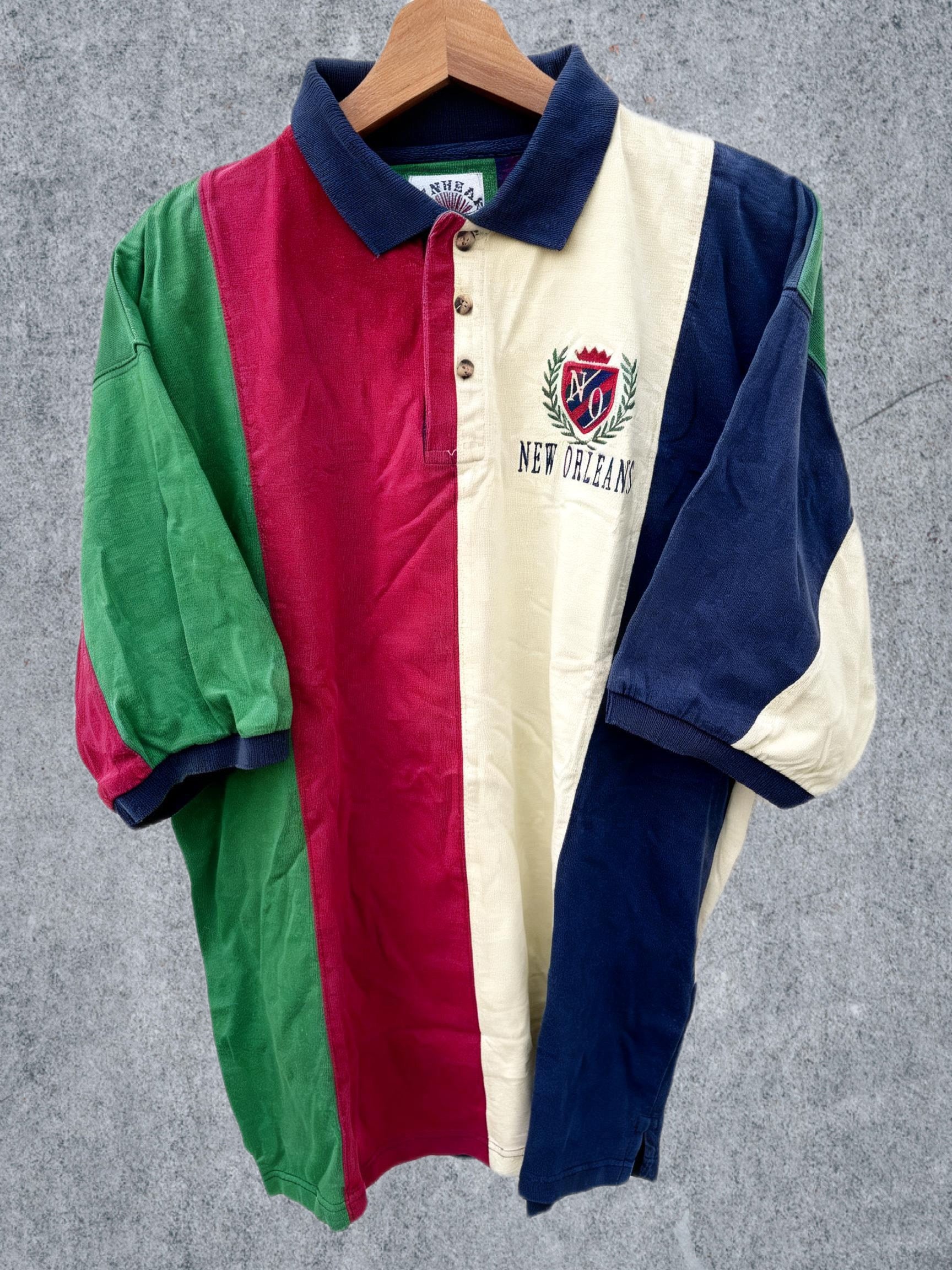 Polo Vintage New Orleans Color Block XL – 100% Coton Style Rétro Américain