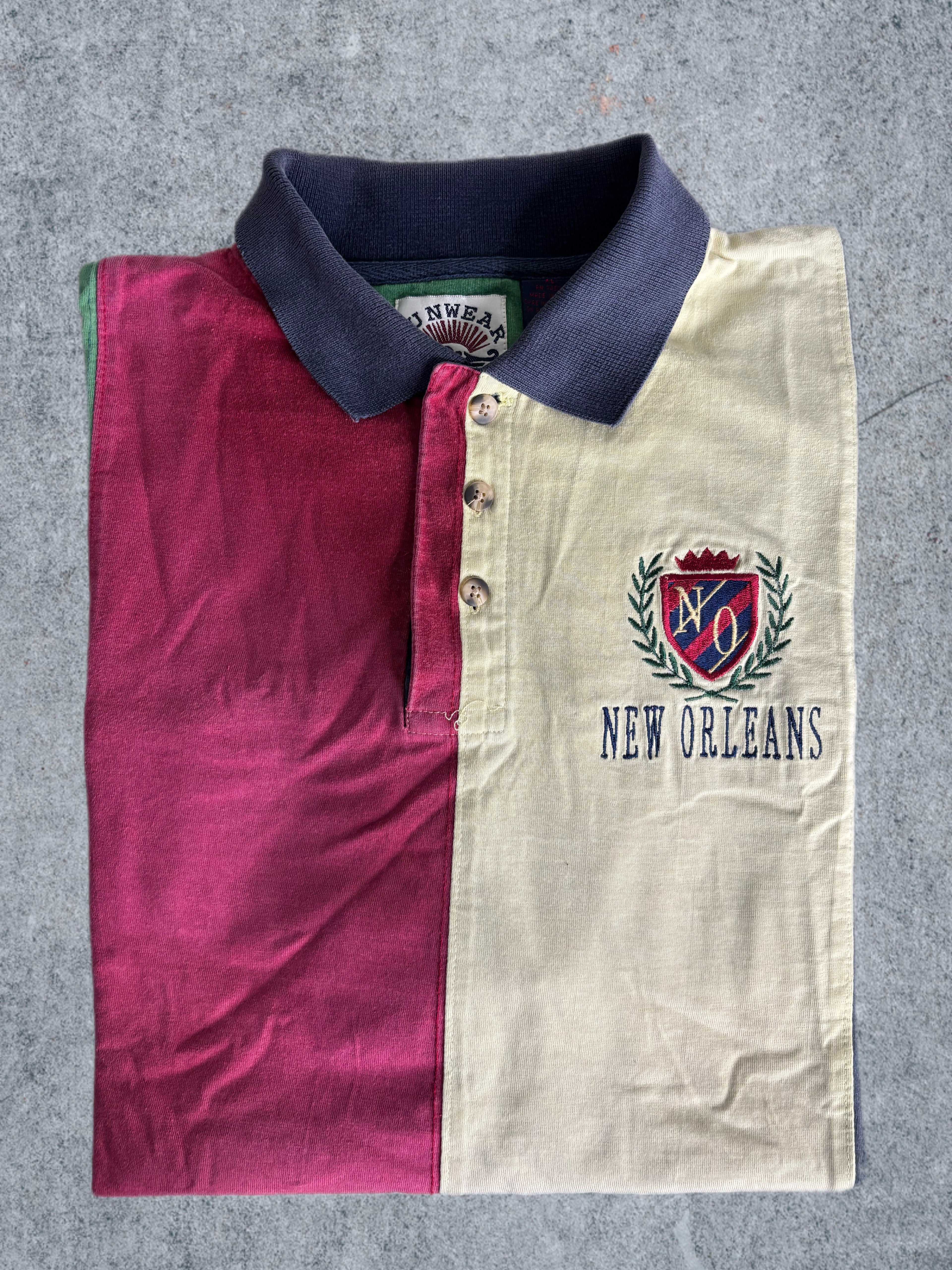 Polo Vintage New Orleans Color Block XL – 100% Coton Style Rétro Américain