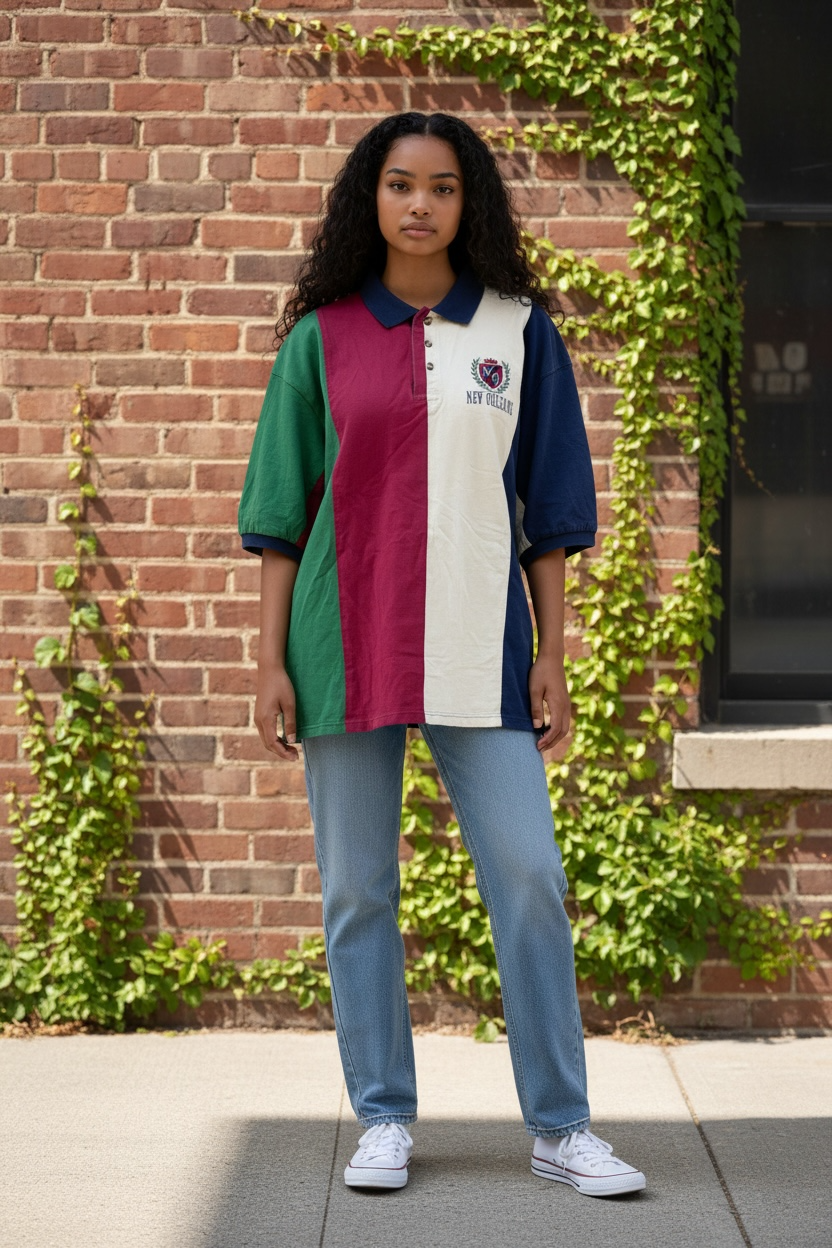 Polo Vintage New Orleans Color Block XL – 100% Coton Style Rétro Américain