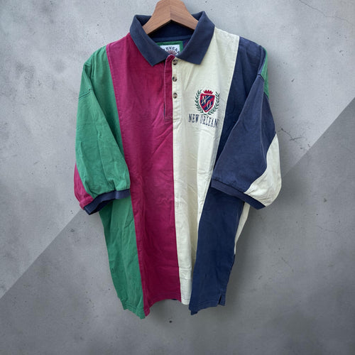 Polo Vintage New Orleans Color Block XL – 100% Coton Style Rétro Américain