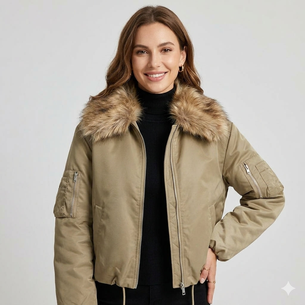 Blouson à Col Effet Fourrure