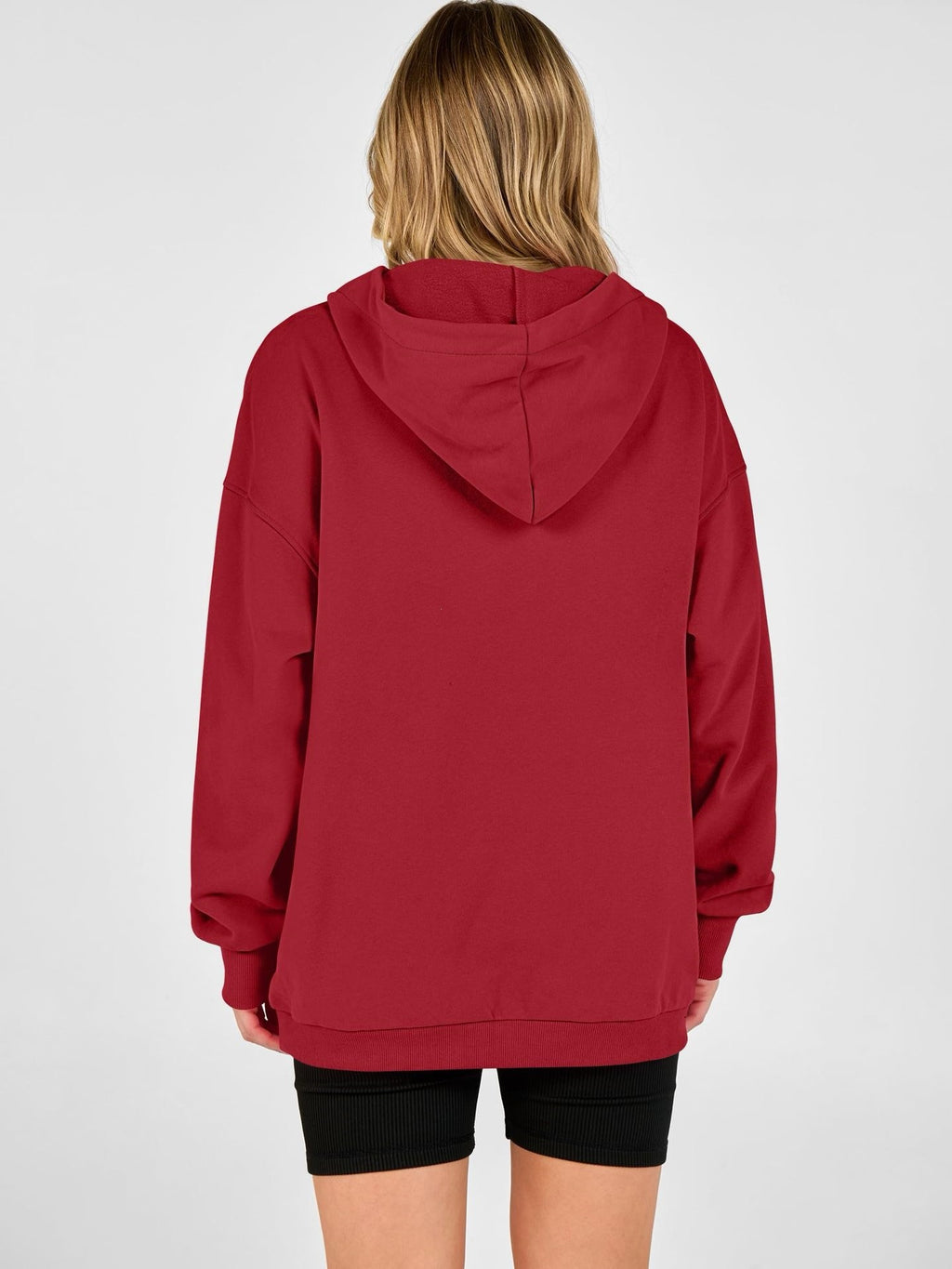 Sweat-shirt Oversize Rouge à Col Montant Boutonné