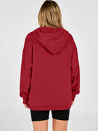 Sweat-shirt Oversize Rouge à Col Montant Boutonné