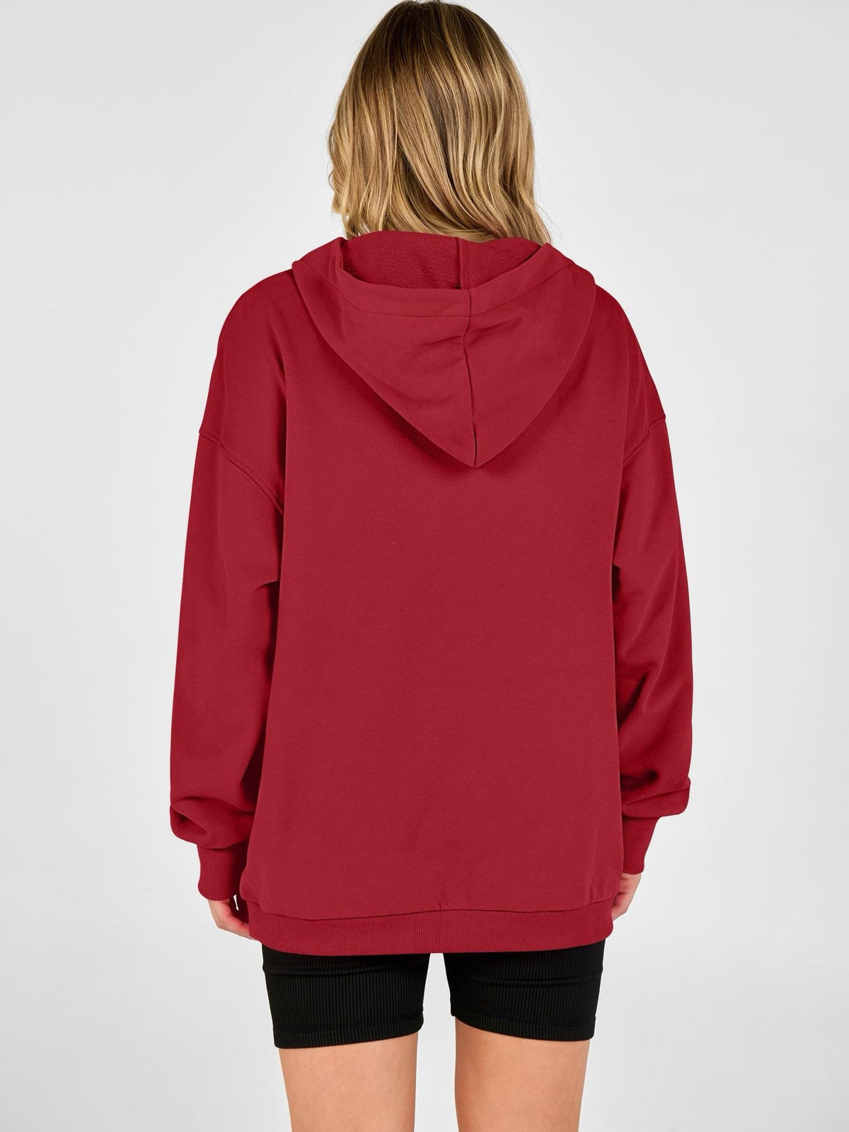 Sweat-shirt Oversize Rouge à Col Montant Boutonné