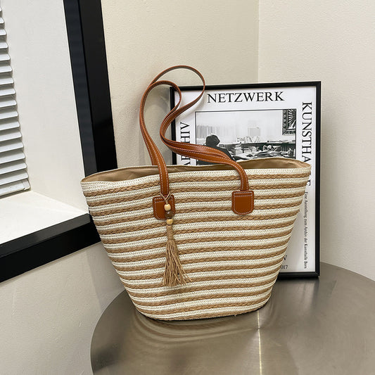 SAC DE SHOPPING TISSÉ BICOLORE MINIMALISTE