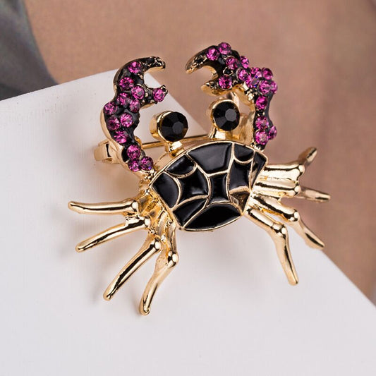 BROCHE PETIT CRABE ÉMAIL NOIR VIOLET MYSTIQUE