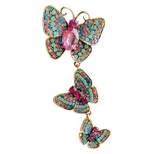 BROCHE PAPILLONS ÉMAILLÉS TRIO RÉTRO STRASS ÉLÉGANCE