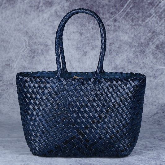 SAC DE SHOPPING TRESSÉ RÉTRO CUIR PLEINE FLEUR