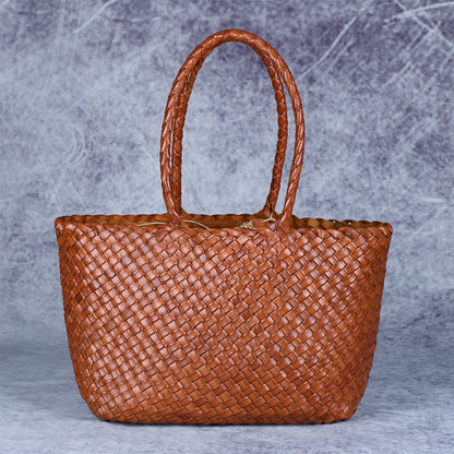 SAC DE SHOPPING TRESSÉ RÉTRO CUIR PLEINE FLEUR