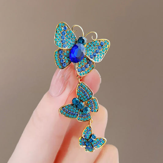 BROCHE PAPILLONS ÉMAILLÉS TRIO RÉTRO STRASS ÉLÉGANCE