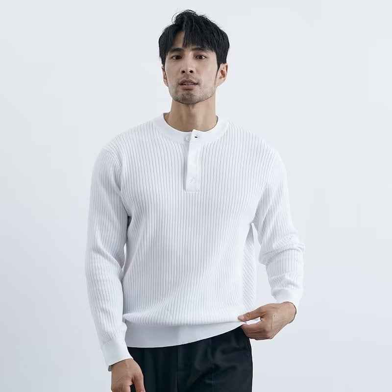 Pull Homme Coréen Maille Fine Col Boutonné – Style Casual Chic
