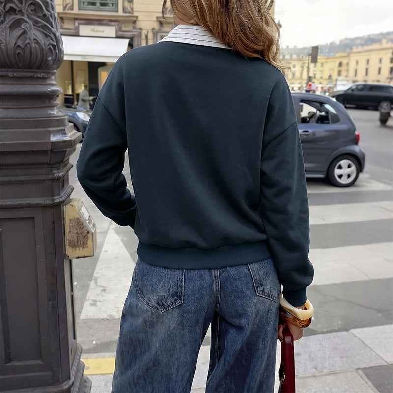 Fake Two-piece Spliced Polo-collar Sweatshirt