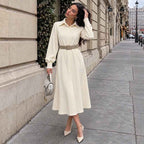 Robe-Chemise Midi Évasée en Maille Crème