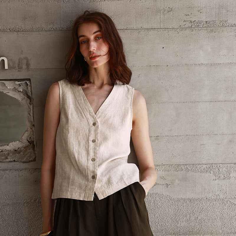 Gilet en lin à boutons