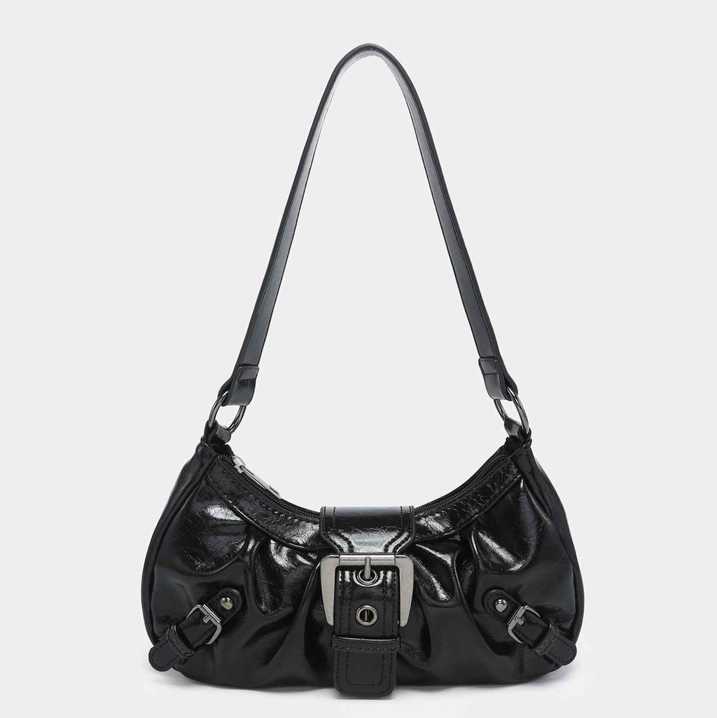 Sac à bandoulière en cuir rétro Y2K plissé à rivets