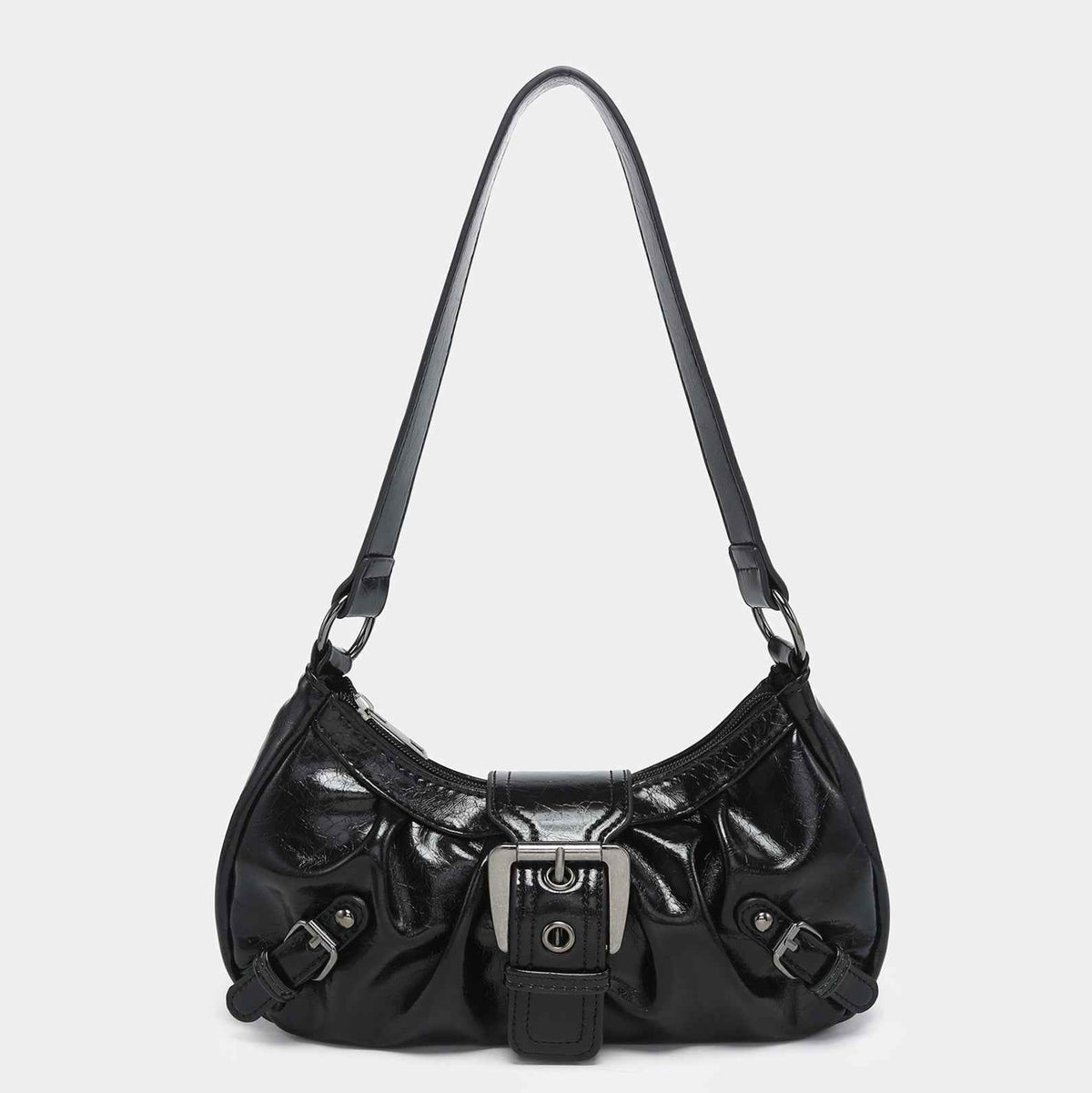 Sac à bandoulière en cuir rétro Y2K plissé à rivets