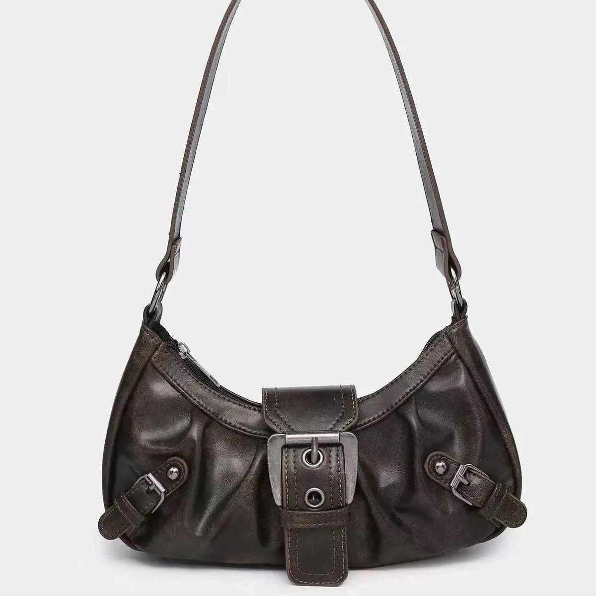 Sac à bandoulière en cuir rétro Y2K plissé à rivets