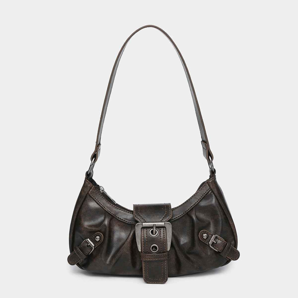 Sac à bandoulière en cuir rétro Y2K plissé à rivets