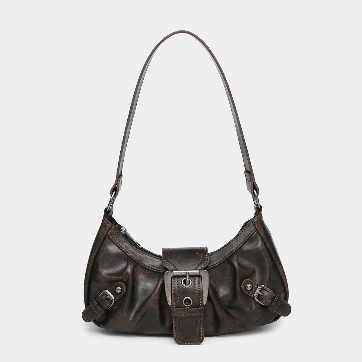Sac à bandoulière en cuir rétro Y2K plissé à rivets