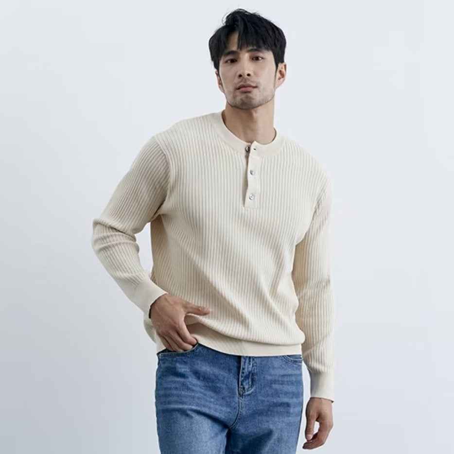 Pull Homme Coréen Maille Fine Col Boutonné – Style Casual Chic