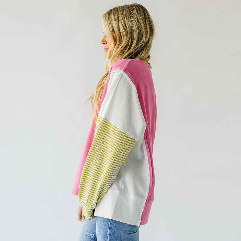 Autumn New Round-neck Pullover Women's Color Matching Long Sleeve