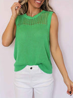 Top Femme Sans Manches Maille Fine - Vert